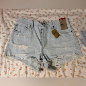 Levi's 501 Light Blue Ripped Jean Shorts